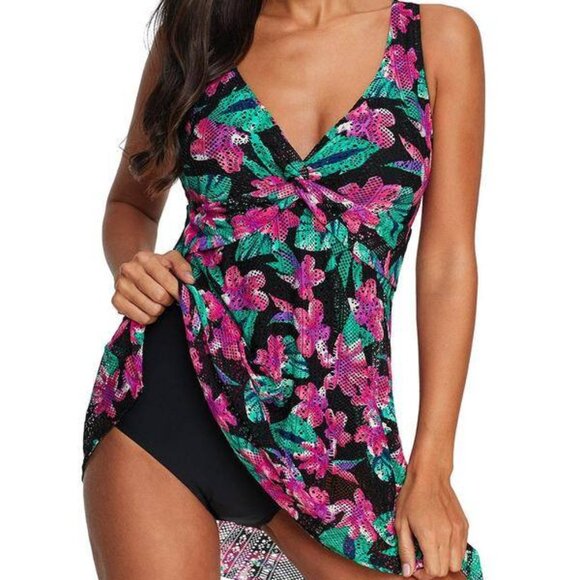 *NEW* Womens Twist One Piece Swimdress Printing Bathing Suit - SIZE Medium - Picture 1 of 2